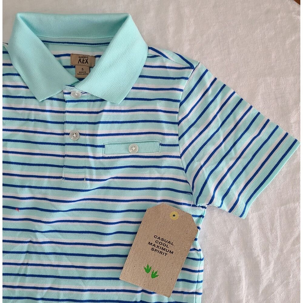 REX‎ Boy's Polo Shirt NWT Rex stripped short sleeve Kids Size 4T boys Blue NEW - Picture 2 of 4